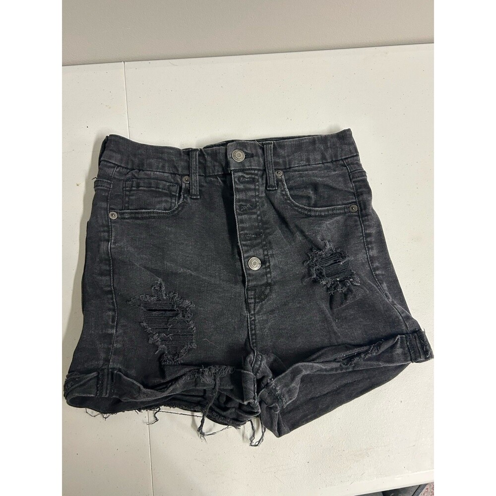 Distressed Black Denim Shorts with Frayed Hem